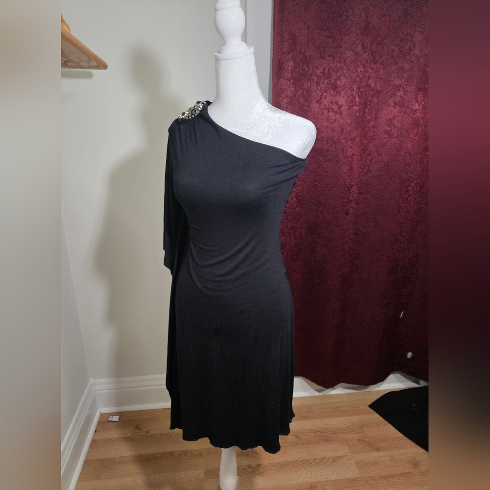 Rampage Black One-Shoulder Dress with Embellished Detail
